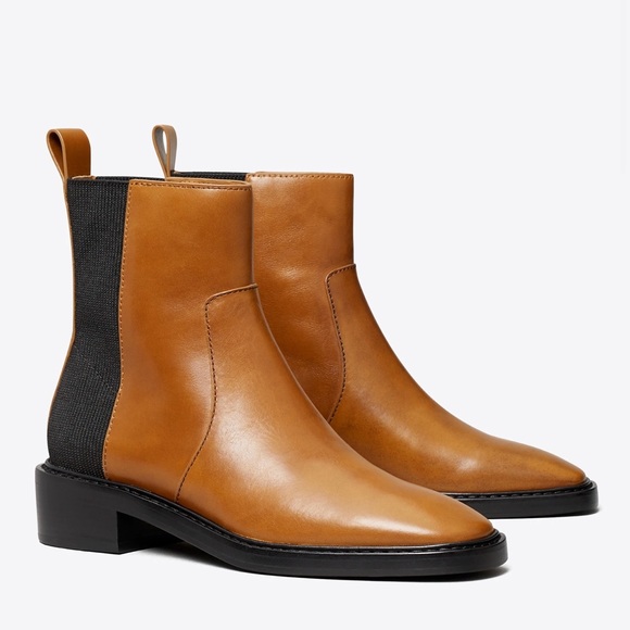 TORY BURCH Chelsea Boot 8M Bonnie Brown/Perfect Black - Picture 1 of 5